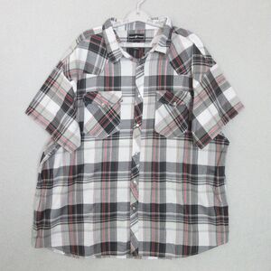 Casual Country Shirt Mens 4XL Short Sleeve Plaid Button Front Gray Pearl Snap